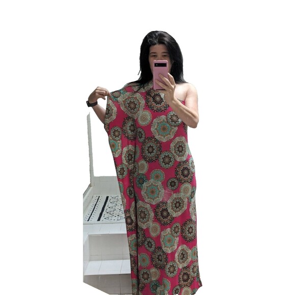 NWOT Entro Women's One Shoulder Maxi Dress Pink Mandala with Slit Size Small - Picture 9 of 11